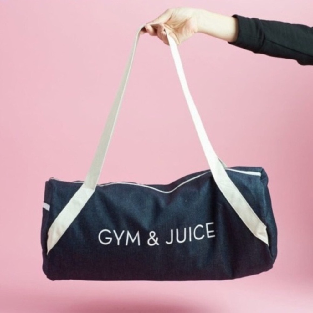 GYM AND JUICE denim duffel bag